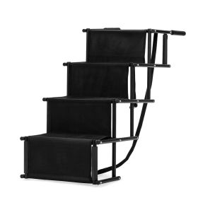 Foldable Metal Dog Steps for Large Dogs; 4-Level Non-Slip Pet Stair Ramp for Cars and SUV; High Beds; Trucks; Black