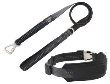 LPet Life 'Geo-prene' 2-in-1 Shock Absorbing Neoprene Padded Reflective Dog Leash and Collar (Color: Black, Size: small)