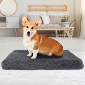 Dog Bed Soft Plush Cushion Cozy Warm Pet Crate Mat Dog Carpet Mattress with Long Plush for S M Dogs (Size: L)