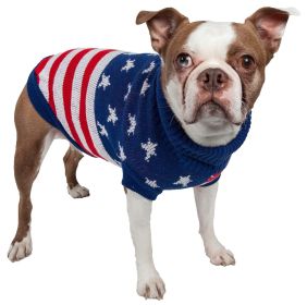 Patriot Independence Star Heavy Knitted Fashion Ribbed Turtle Neck Dog Sweater (Size: large)