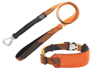 LPet Life 'Geo-prene' 2-in-1 Shock Absorbing Neoprene Padded Reflective Dog Leash and Collar (Color: Orange, Size: medium)