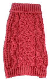 Swivel-Swirl Heavy Cable Knitted Fashion Designer Dog Sweater (Size (PL): Medium, Color (PL): Red)